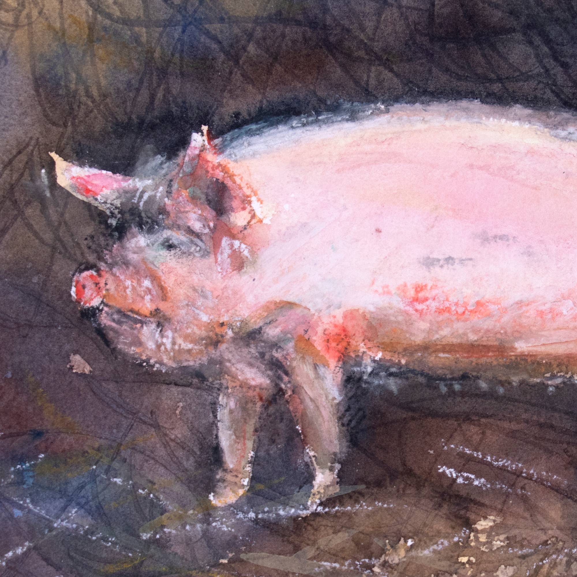 watercolor painting of a farm pig